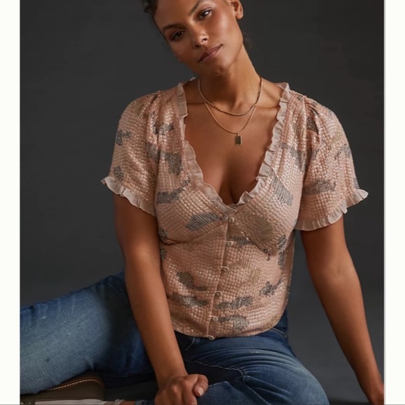 Anthologies Sequin V-Neck Alluring & Stylish Top - Picture 3 of 8